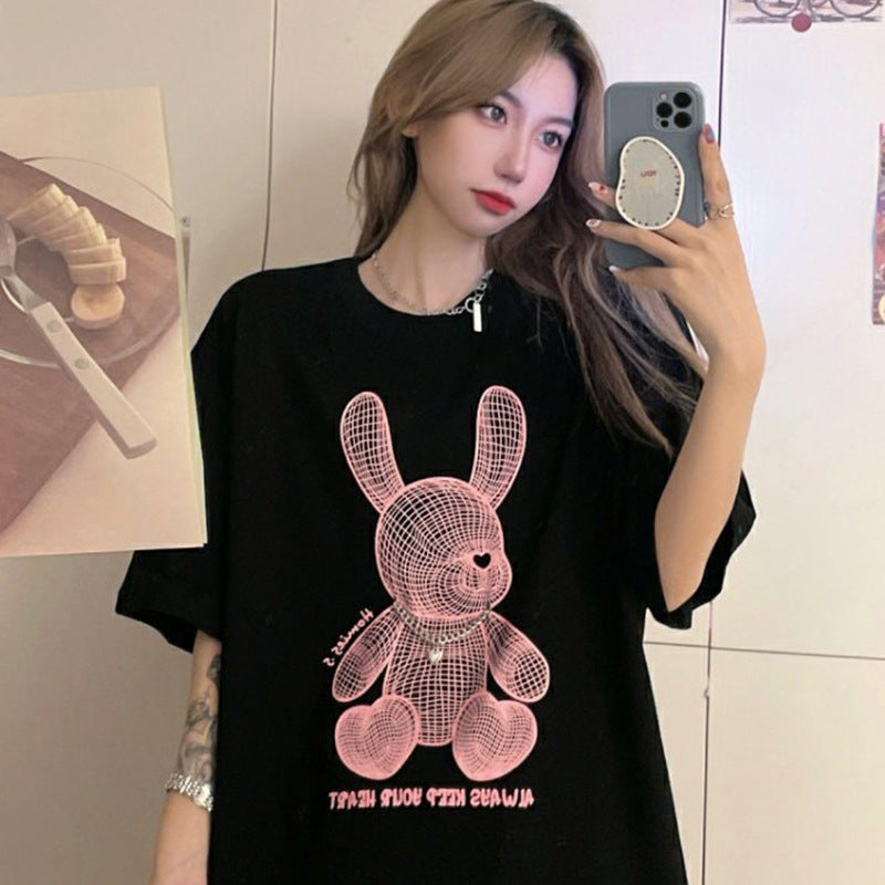 Dame T-shirt med kreativt Bunny-design og afslappet oversized-snit Stilla