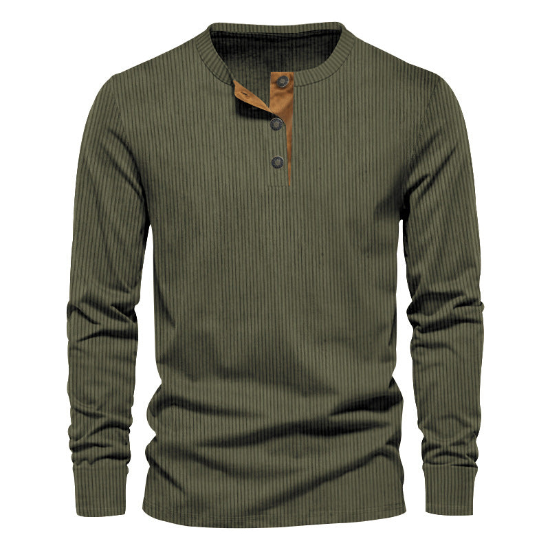 Herren nan ribbet Thermo-Henley med kontrastknapliste og ribbede manchetter Skovae