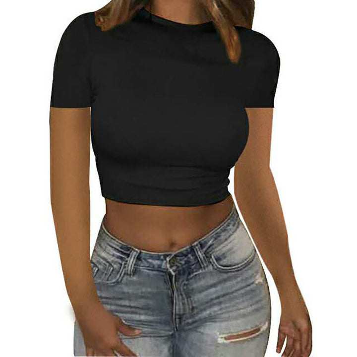 Dame Crop-T-Shirt med moderne snit og rund halsudskæring Stilla