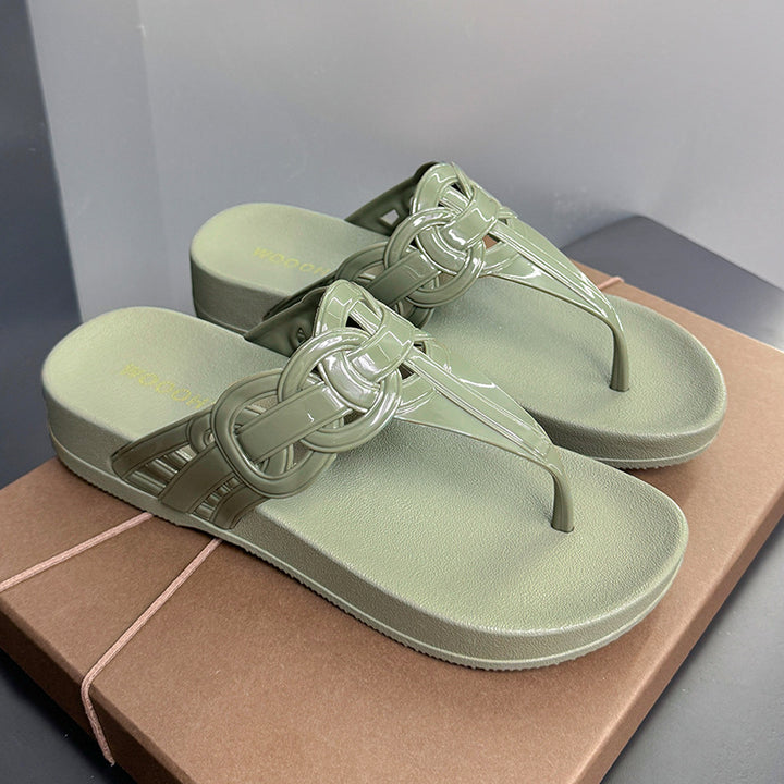 Dame Fashion Flip-Flops med snoet kæde dekoration Stilla