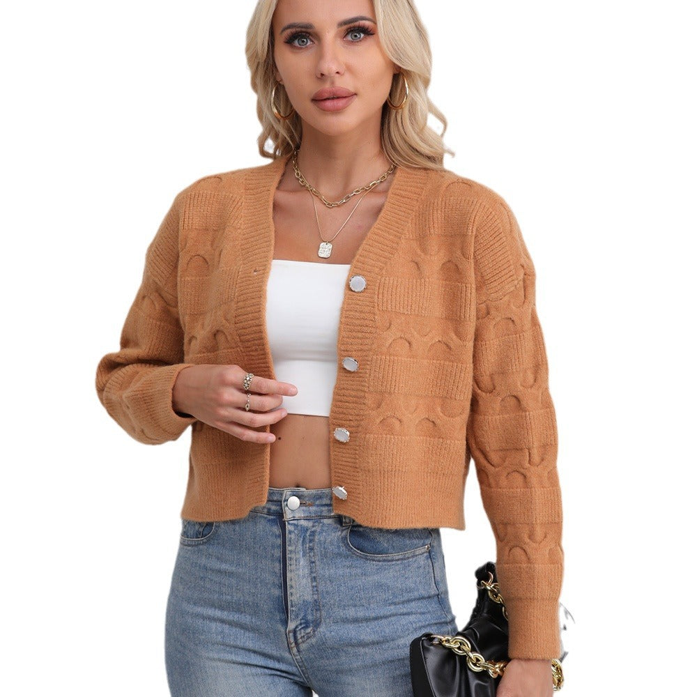 Kvinders chunky strikket cardigan med unikt mønster og behagelig pasform Stilla