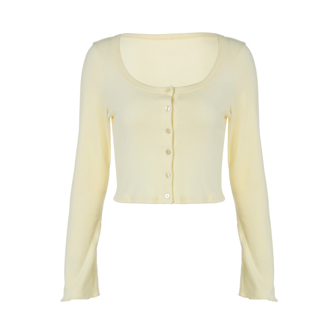 Dame Langærmet Crop-Top med raffineret knaplukning Skovae