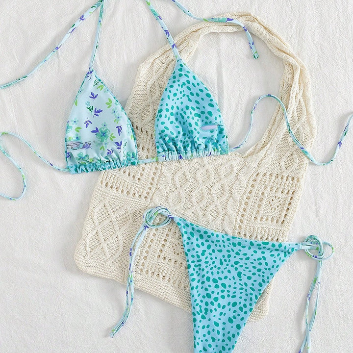 Dame trekant bikini sæt med smukke blomster mønstre Skovae