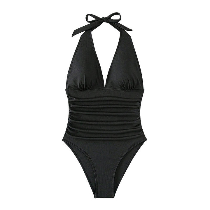 Dame Elegant One-Piece Badedragt med dyb V-udskæring og raffinerede flæsedetaljer Stilla
