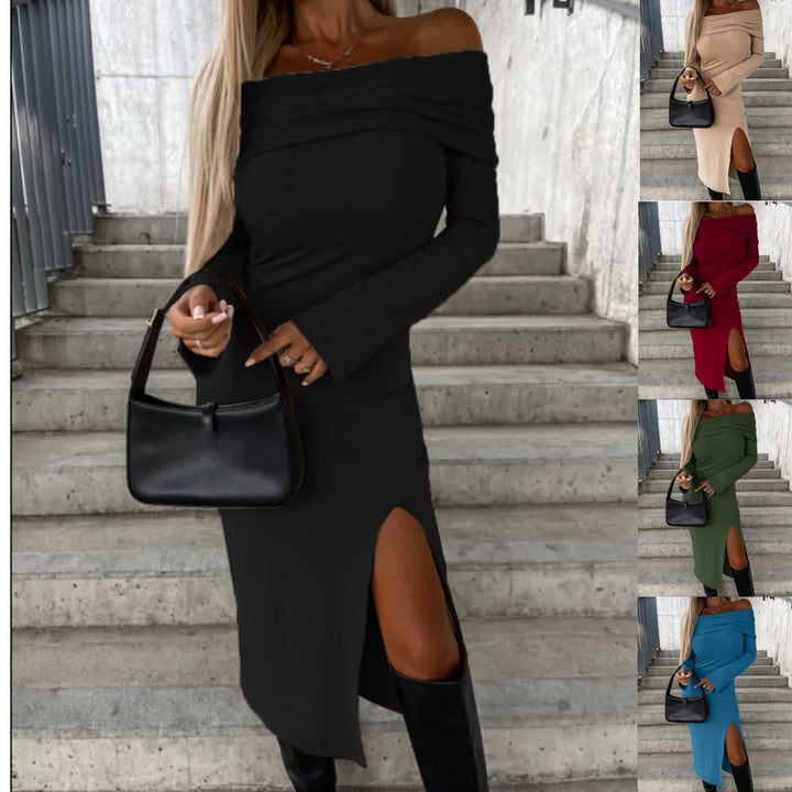 Dame Off-Shoulder Maxikjole med elegant split og lange ærmer Stilla
