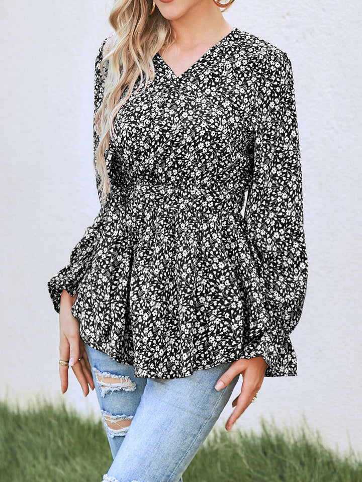 Dame blomster mønster peplum bluse Stilla