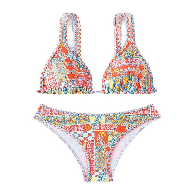 Dame Triangle-Bikini med farverigt patchwork-mønster Skovae