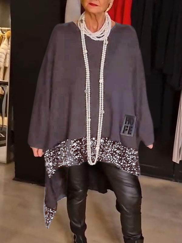 Dame Mode Oversized Pullover med Glimmerdetaljer Stilla