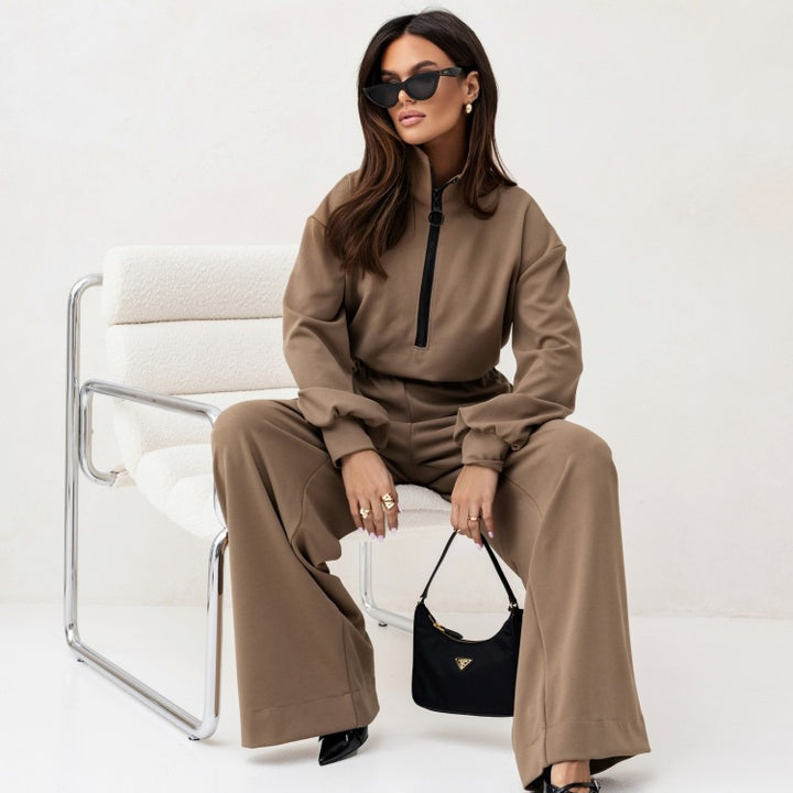 Dame Fashionable Jumpsuit med Ståkrave og Lynlås Stilla
