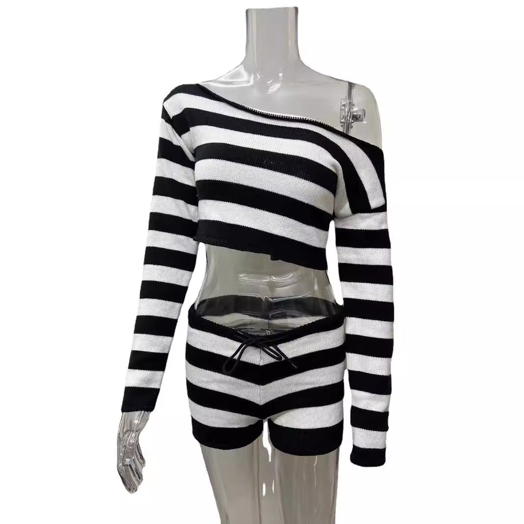 Damer cropped pullover med maritimt stribemønster Stilla