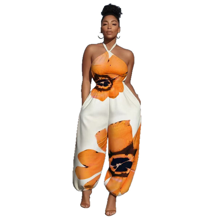 Women Elegant Jumpsuit with Floral Design and Refined Straps Skovae