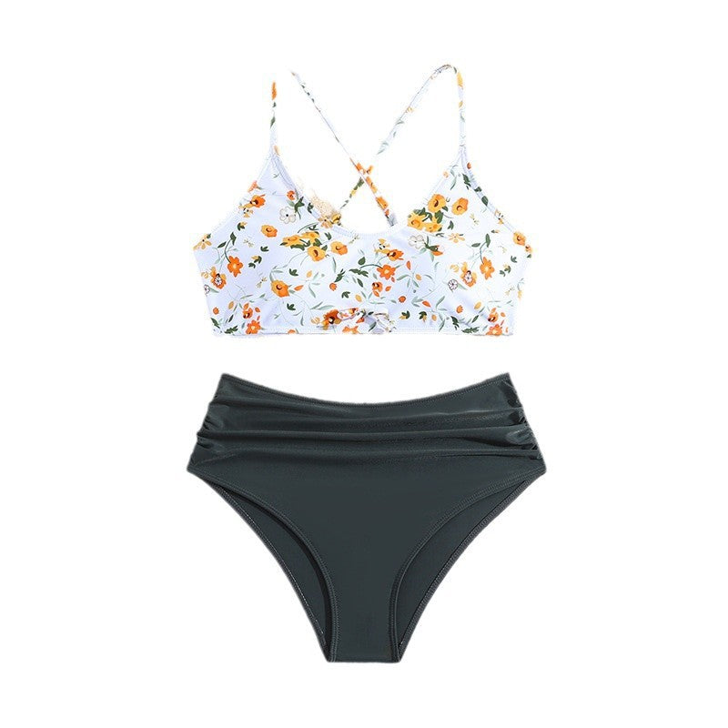 Dame Floral Mønstret Bikini med Høj Talje og Krysseremmer Stilla