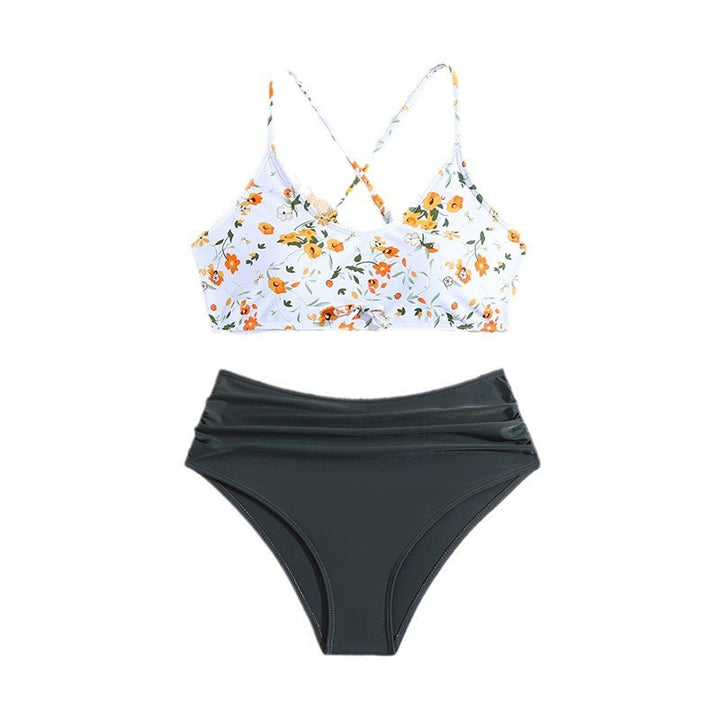 Dame Floral Mønstret Bikini med Høj Talje og Krysseremmer Stilla