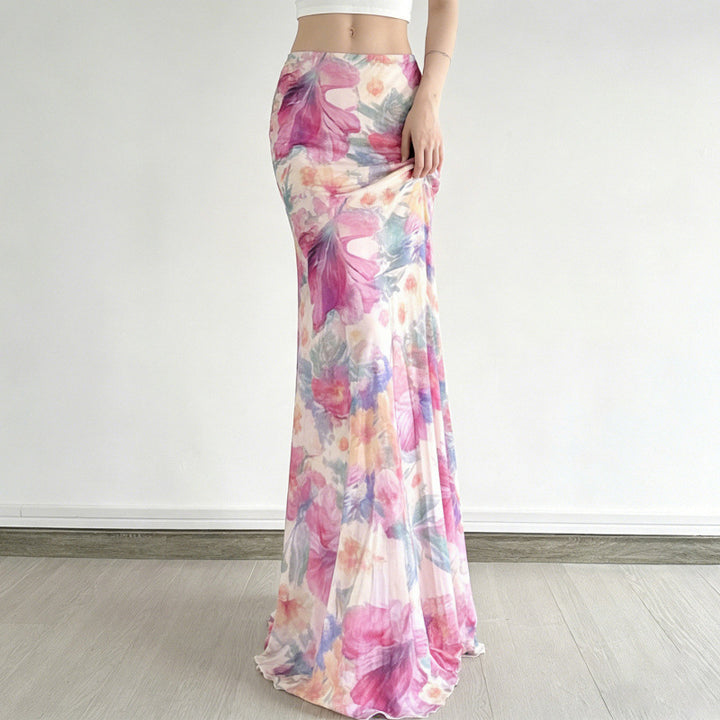Damen Maxi-Rock mit floralen Mustern und fließendem Schnitt Skovae