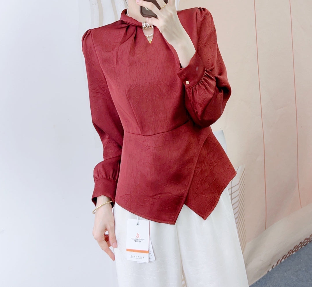 Dame Elegant Bluse med Volant og flot Turtle Neck Stilla