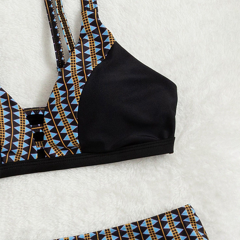 Dame Højtaljede geometriske tryk Bikini sæt Stilla
