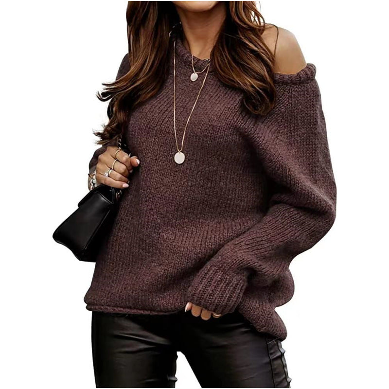 Kvinders moderne strikpullover med off-the-shoulder design og oversized pasform Stilla