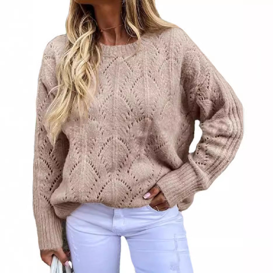 Dame elegant strikpullover med filigranmønster Stilla