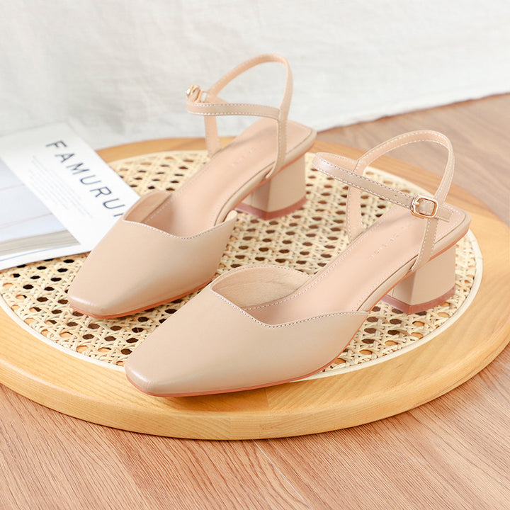 Dame Elegant Spids-Tå Slingback Hæl med Blokhæl Stilla