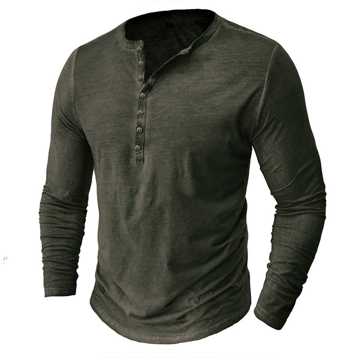 Herrer Langærmet Henley T-shirt med moderne krave og bæredygtigt stof Stilla
