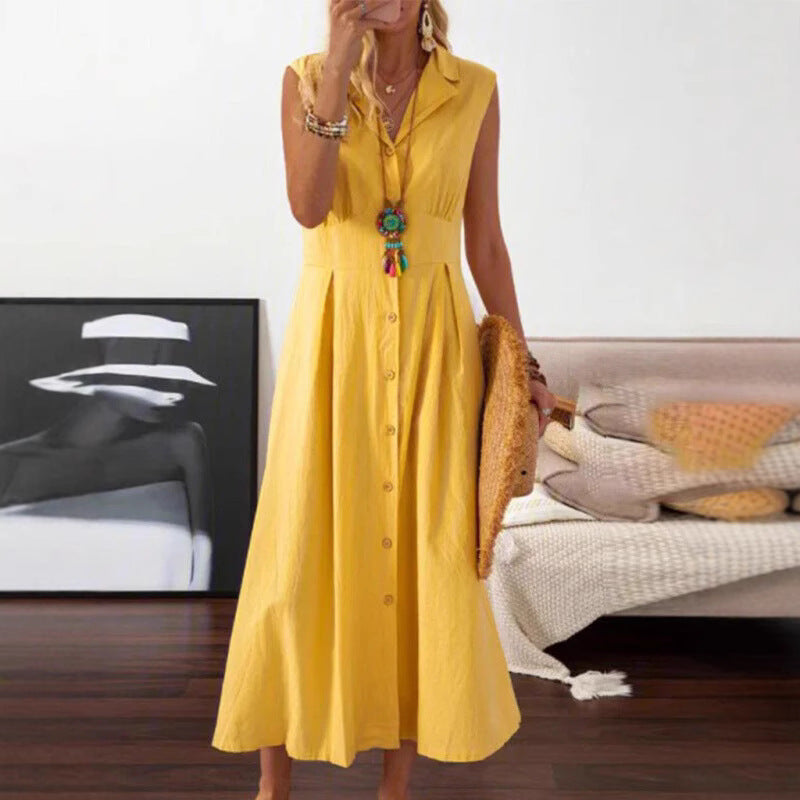 Damer Sommer Maxi-Kjole med Knaplukning og Ærmeløs Design Stilla