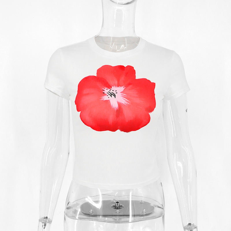 Dame Crop-T-Shirt med blomsterprint Skovae