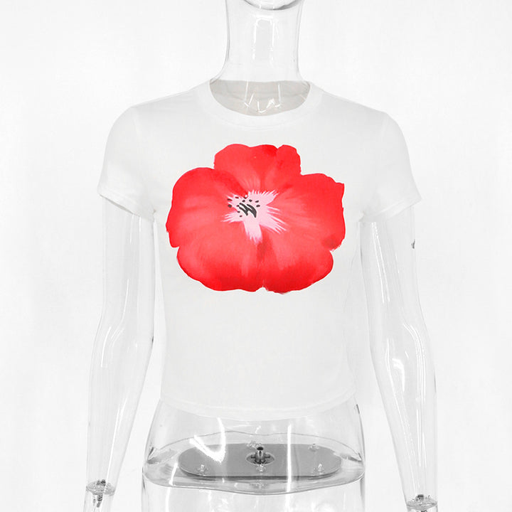 Dame Crop-T-Shirt med blomsterprint Skovae