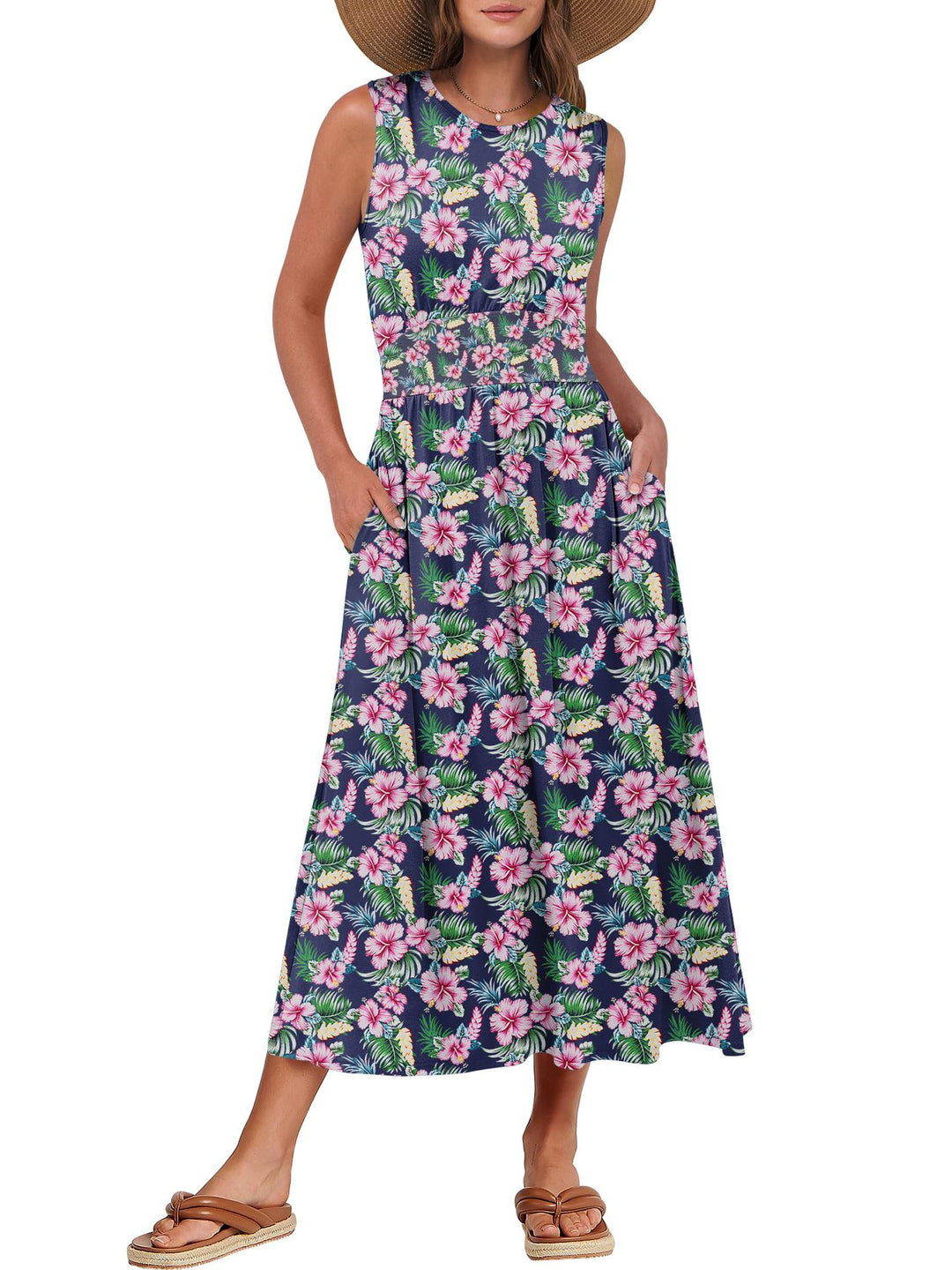 Dame maxikjole med blomsterprint og praktische lommer Stilla