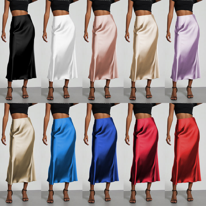 Dame Elegant og flydende Satin Maxiskirts Skovae
