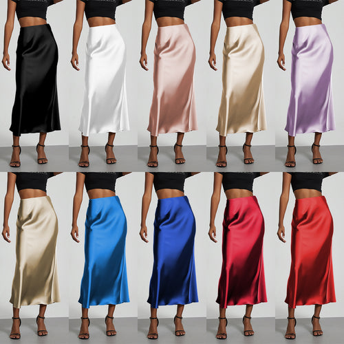 Dame Elegant og flydende Satin Maxiskirts Skovae
