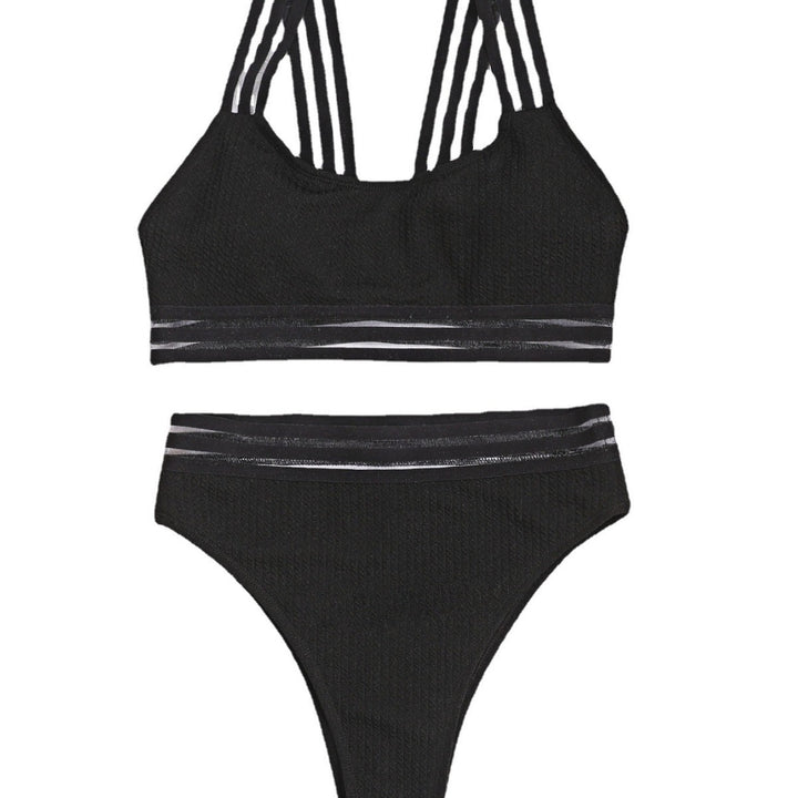 Dame højtaljet bikini-sæt med elegant ribstruktur og transparente accenter Stilla