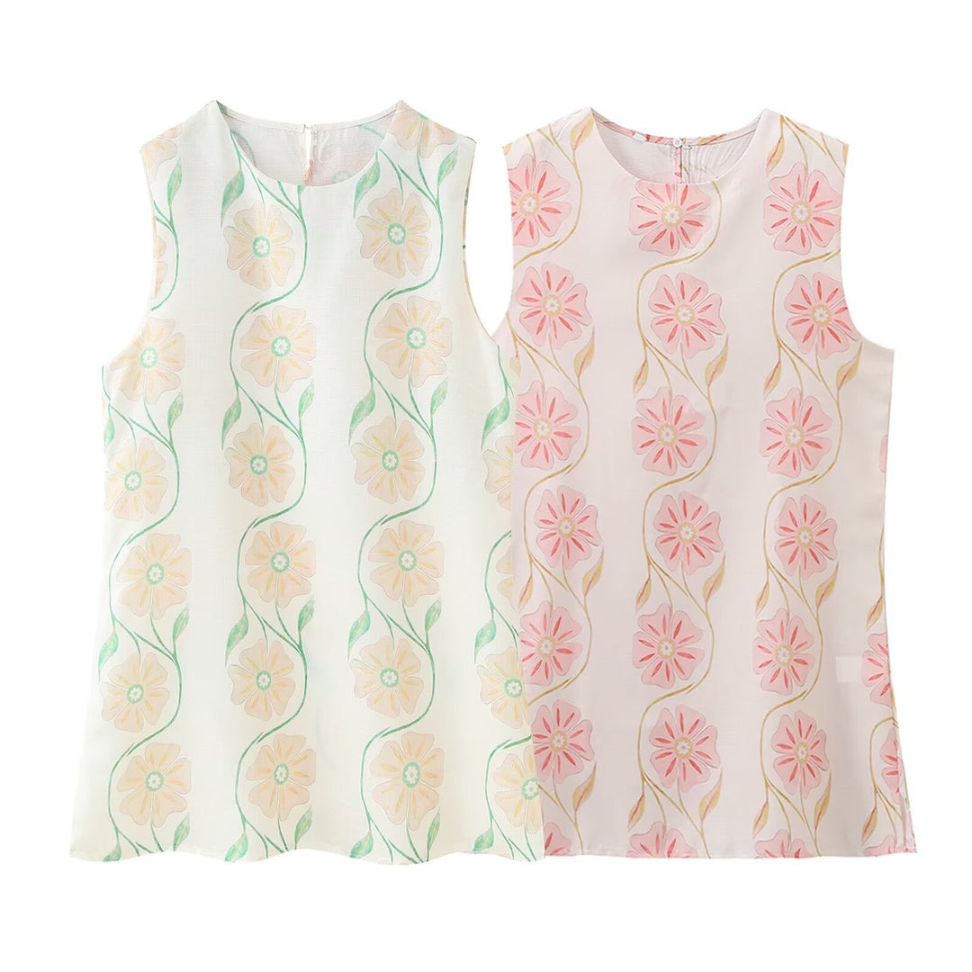 Femme Floral Broderet Ærmeløs Top Stilla