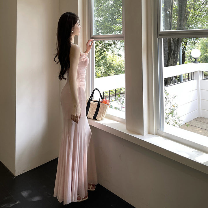 Dame Elegant Maxikjole med raffinerede flæsedetaljer Skovae