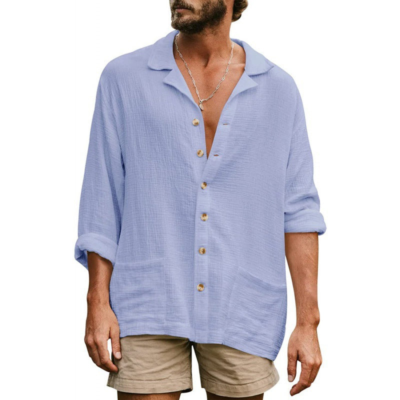 Herrer afslappet linen skjorte med moderigtig Henley-udskæring og praktiske lommer Stilla