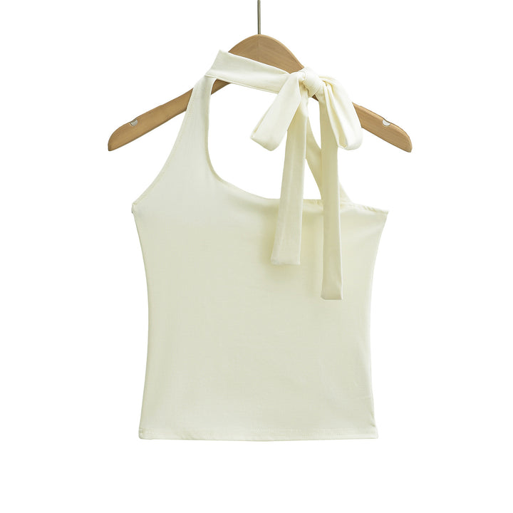 Dame asymmetrisk halterneck top med elegant sløjfe og charmerende snit Stilla