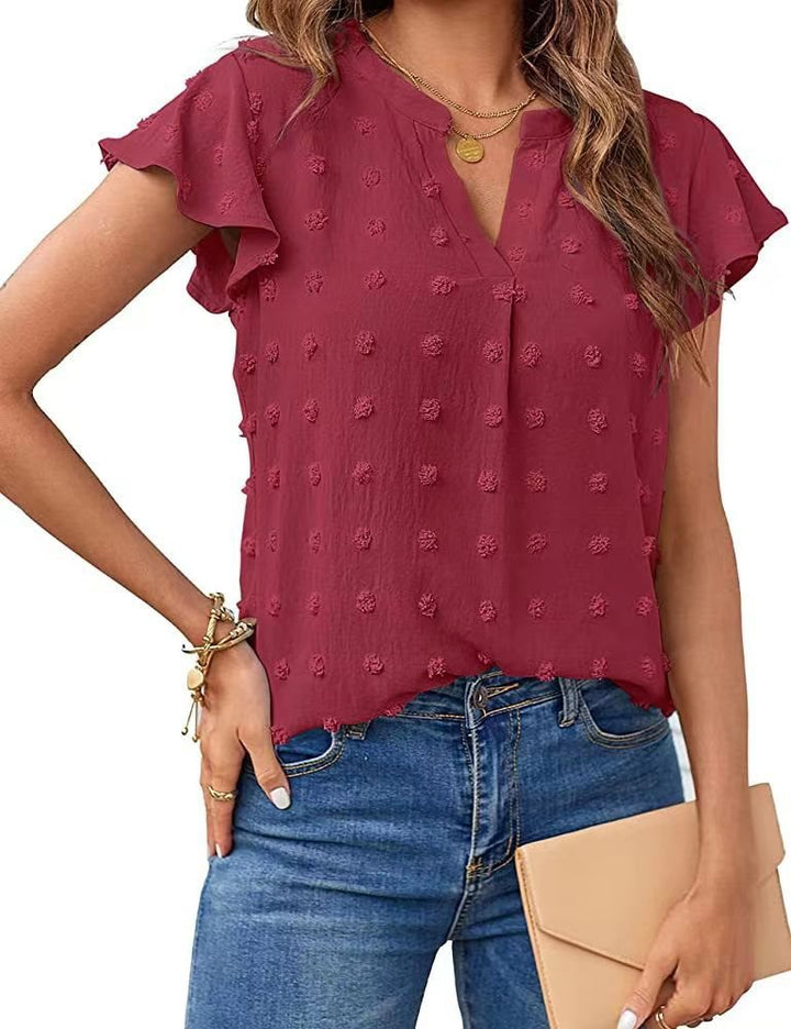 Dame elegant blouse med fint strukturdesign og korte ærmer Stilla
