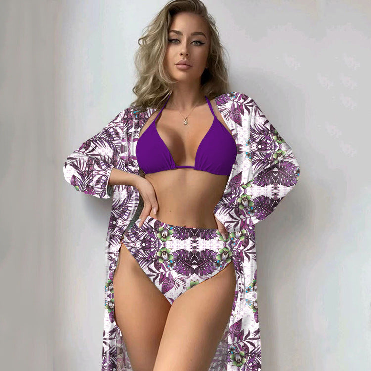Dame bikini-sæt med blomstermønster og åben kimono Stilla