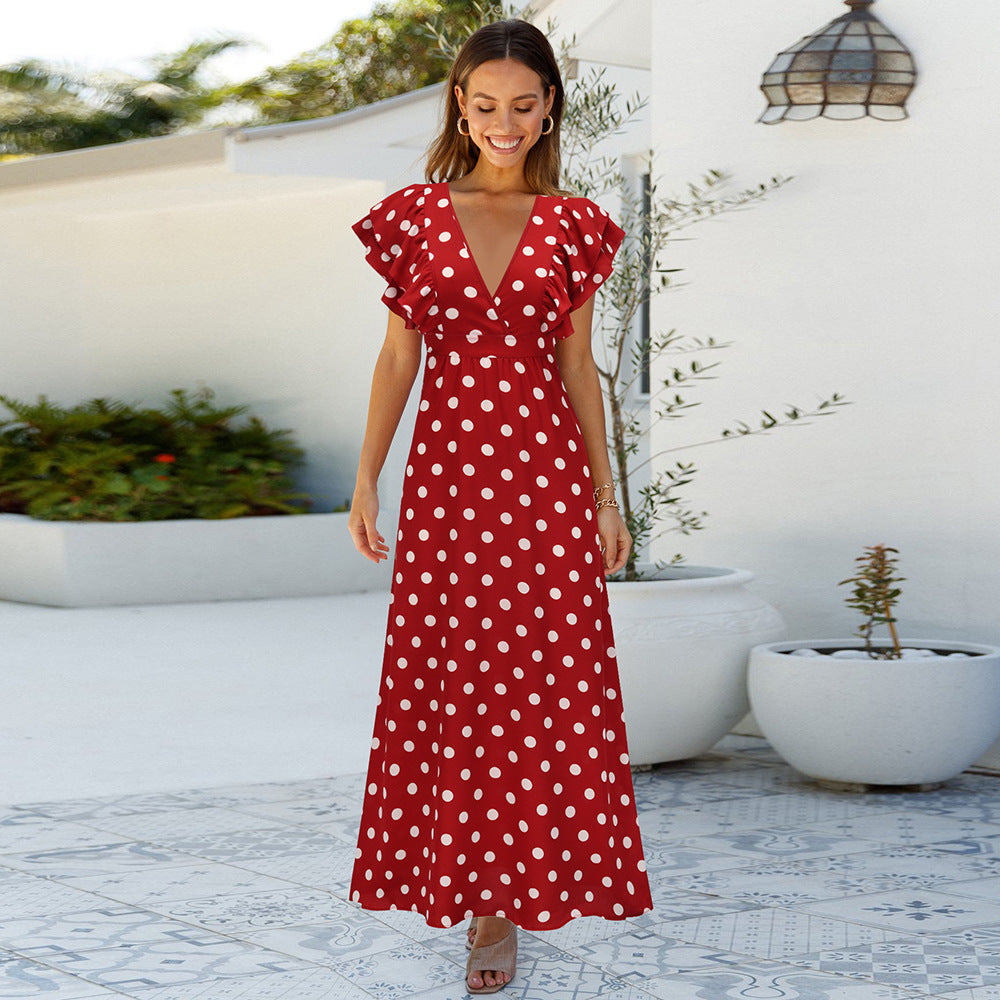 Stilla | Polka Dot V-hals Kappe Ærme Maxi Kjole