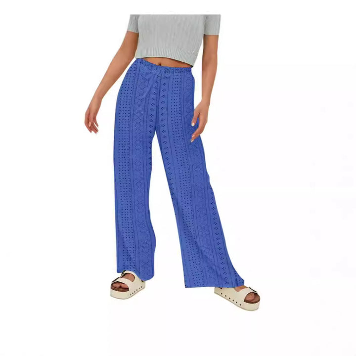 Dame Bred High-Waist-Bukser med luftig struktur Stilla