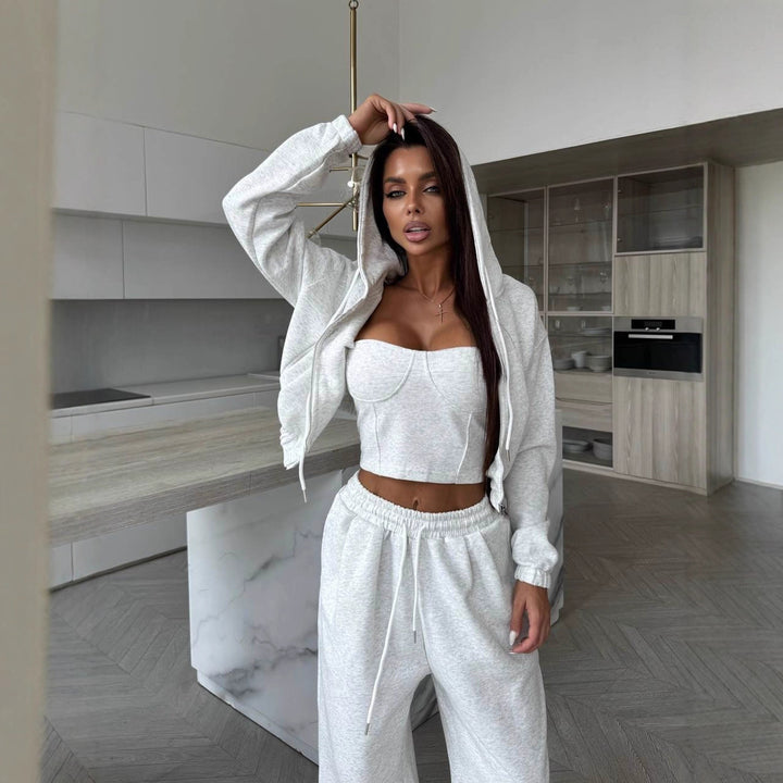 Dame Casual Hoodie-sæt med figursiddende top og løstsiddende joggingbukser Stilla