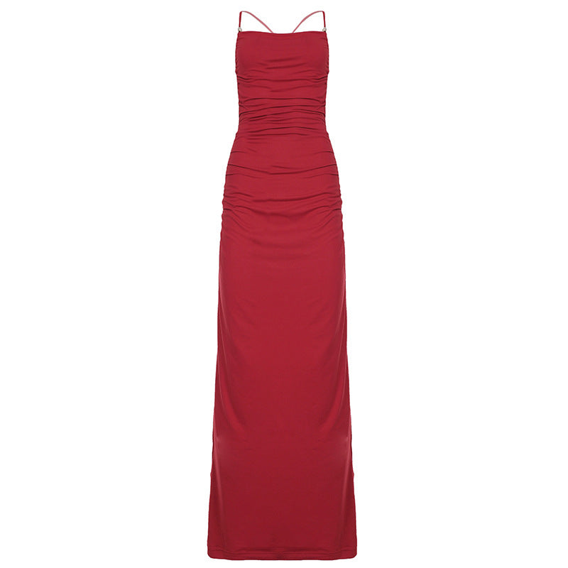 Damen elegantes Maxikleid mit raffinierten Rüschendetails und verstellbaren Trägern Skovae
