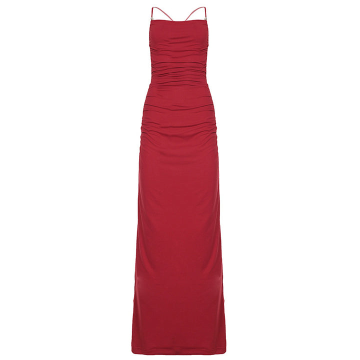 Damen elegantes Maxikleid mit raffinierten Rüschendetails und verstellbaren Trägern Skovae