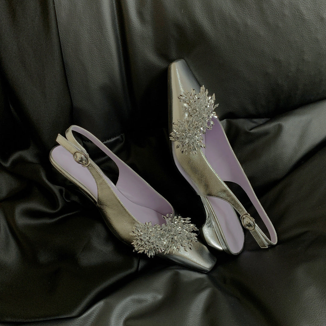 Dame Slingback hæl mules med dekorative krystaldekorationer Stilla