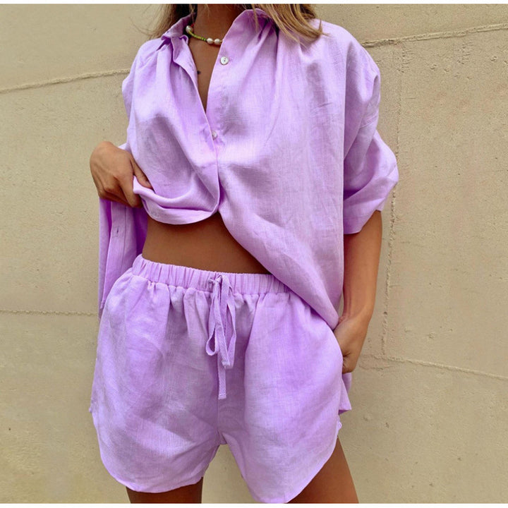 Damer Luftige Linned bluse med løse shorts Stilla