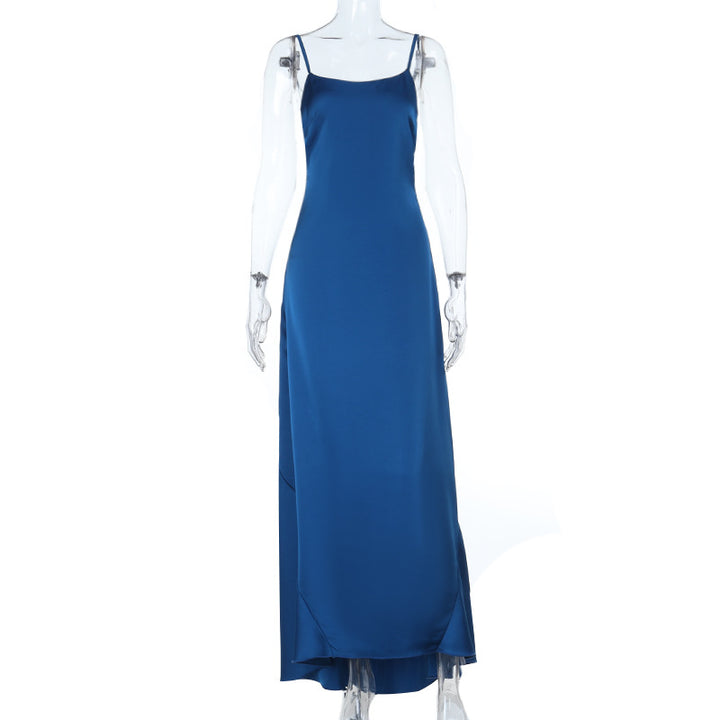 Dame elegant Satin-maxikjole med fine spaghetti-stropper Skovae