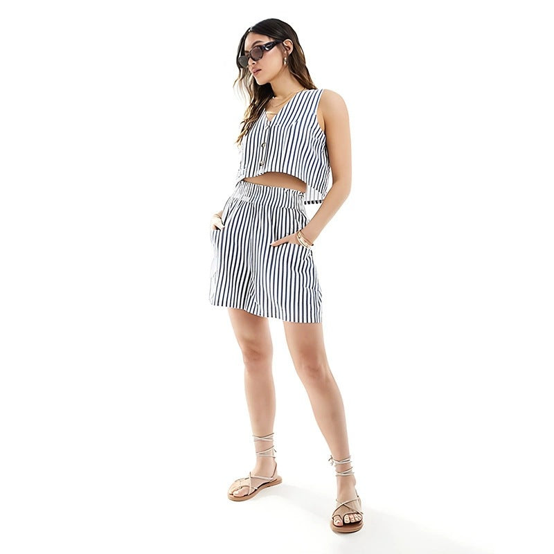Dame Cropped Bluse med moderigtigt stribemønster Stilla