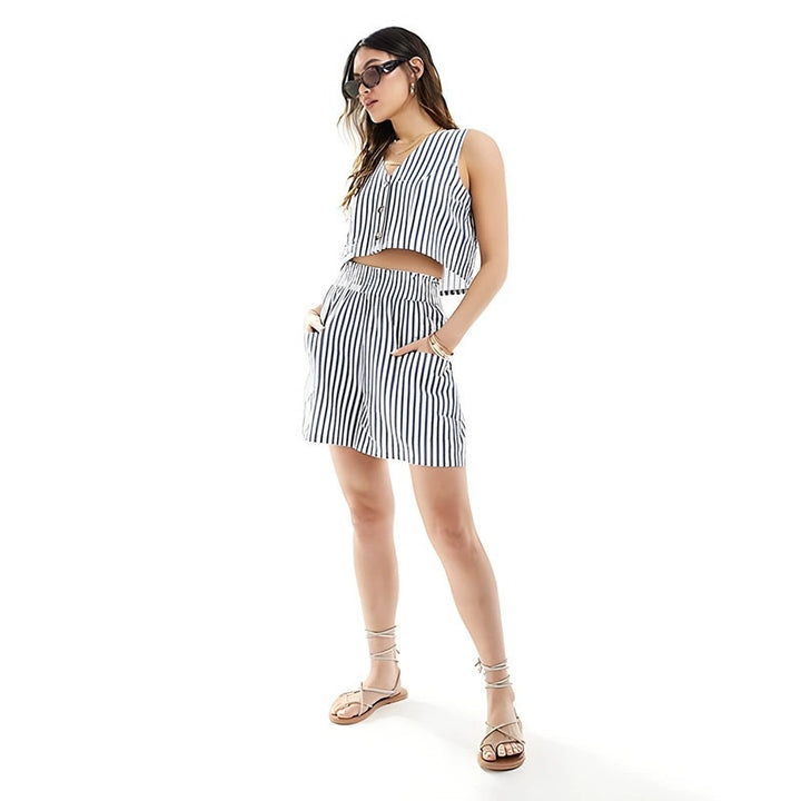 Dame Cropped Bluse med moderigtigt stribemønster Stilla
