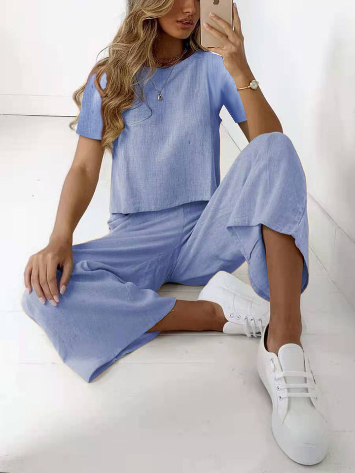 Dame Løs loungewear-sæt i vævet stof med bred pasform og elastisk talje Stilla