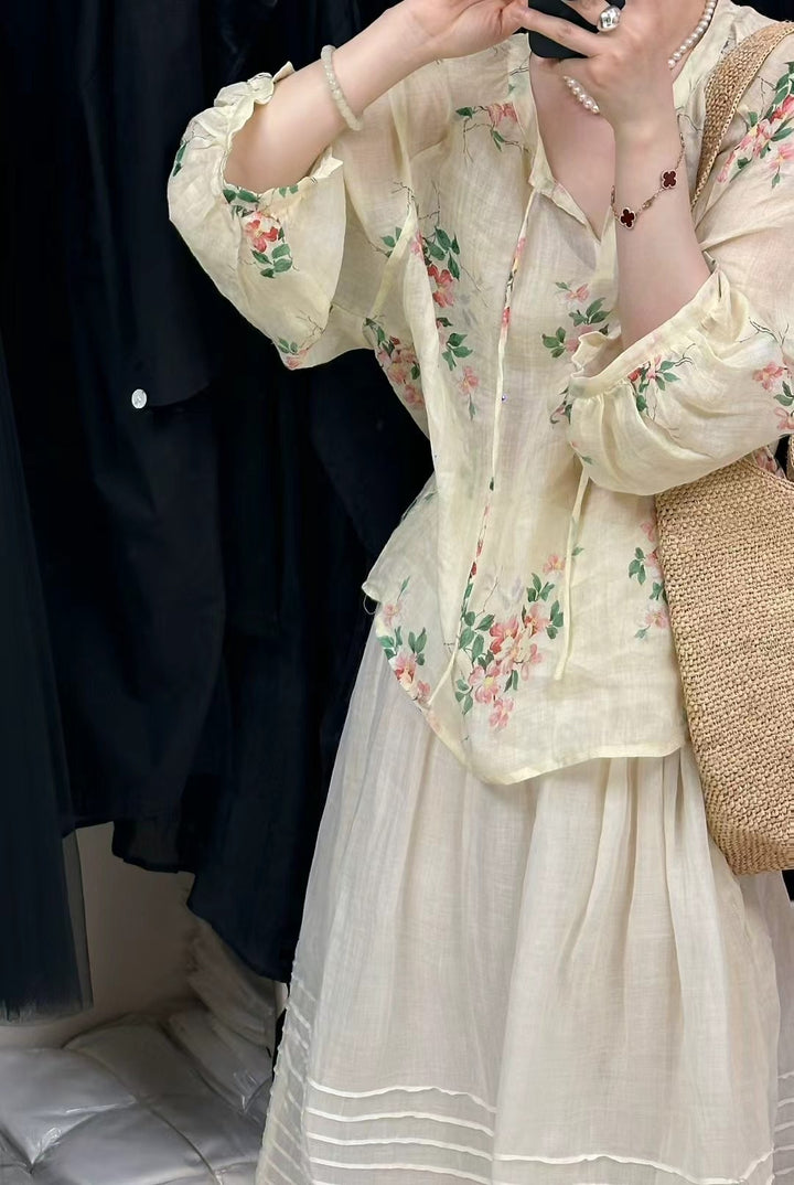 Femme Floral Broderet Knappeskjorte Stilla