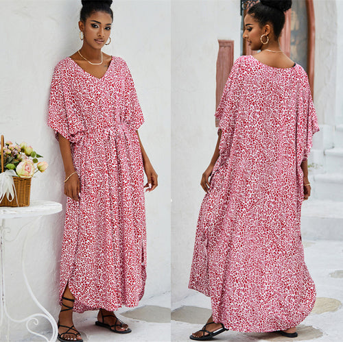 Dame moderigtig kaftan med dyremotiv og fleksibelt bindebånd Stilla